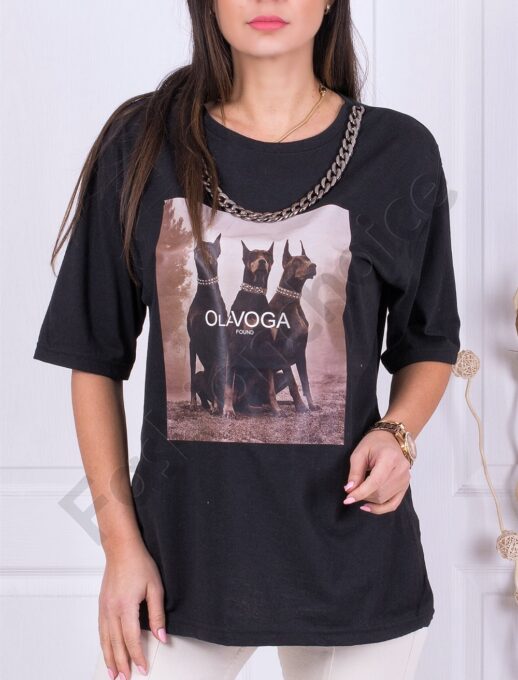 Alternative view of ΓυναικείοT-shirt με τύπωμα και αλυσίδα-μαύρο-κωδ 1131