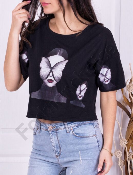 Alternative view of Oversize κοντό T-shirt butterfly-μαύρο-κωδ 1132-5