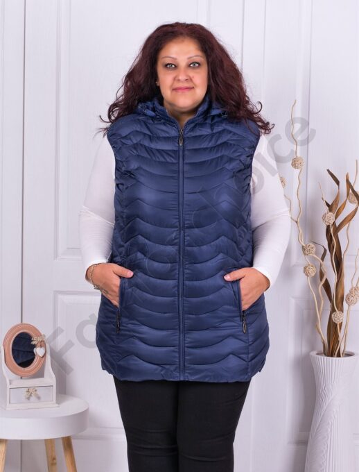 Plus size αμάνικο μπουφάν με κουκούλα σε μπλε-κωδ 2206-1