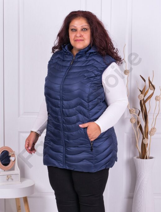 Plus size αμάνικο μπουφάν με κουκούλα σε μπλε-κωδ 2206-1