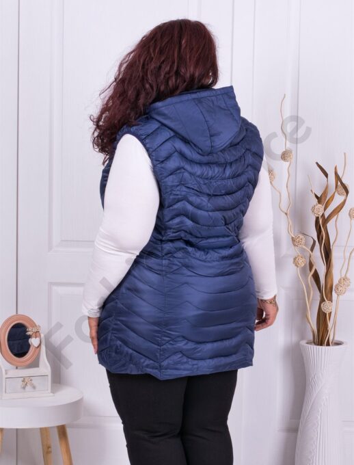 Plus size αμάνικο μπουφάν με κουκούλα σε μπλε-κωδ 2206-1