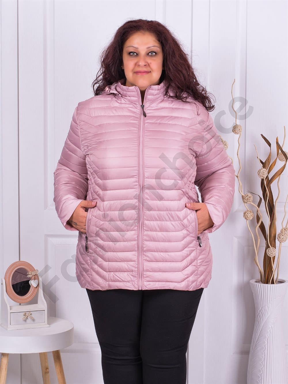 Plus size καπιτονέ μπουφάν-ροζ-κωδ 2223-1