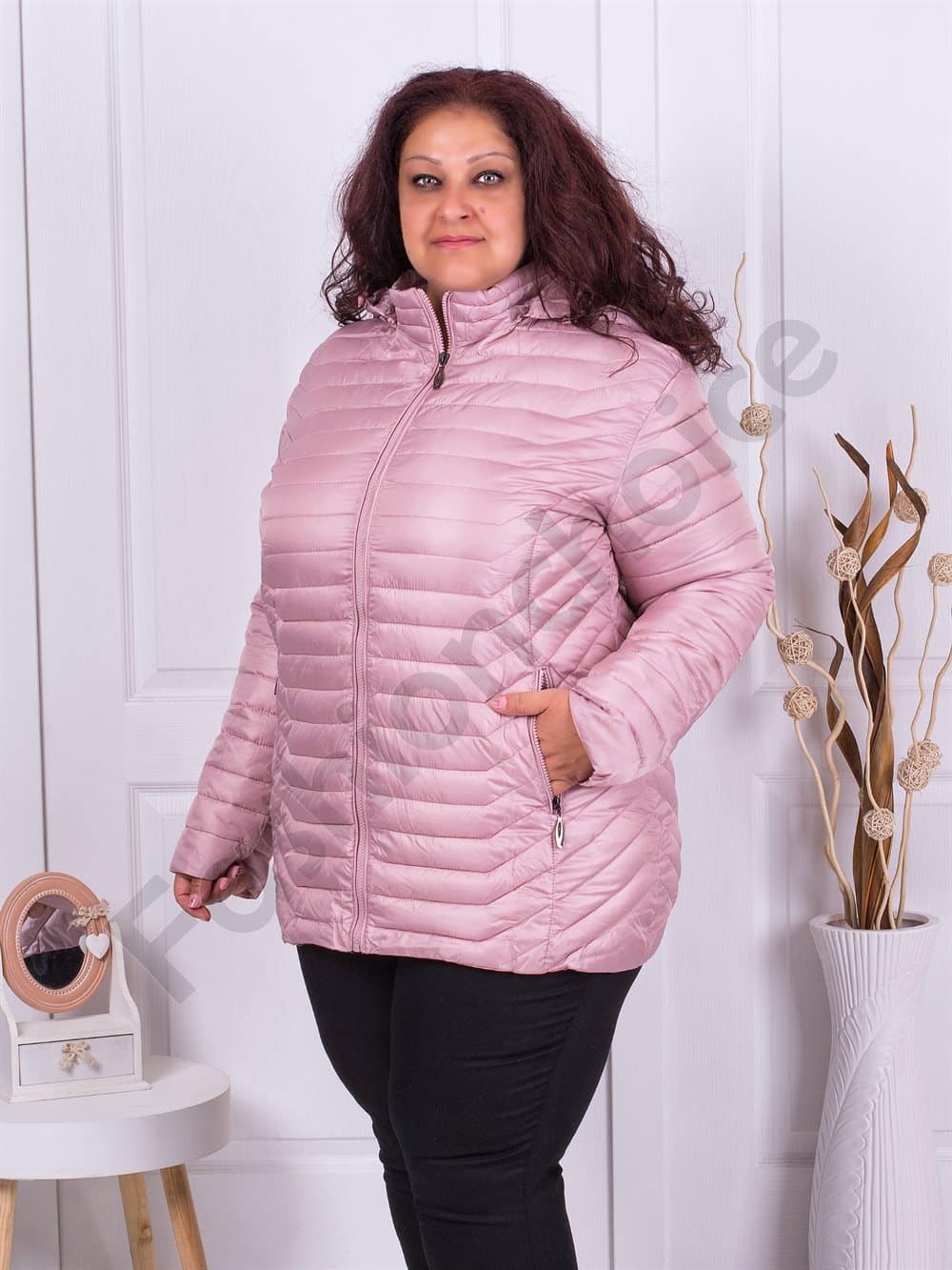 Plus size καπιτονέ μπουφάν-ροζ-κωδ 2223-1