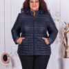 Plus size ελαφρύ καπιτονέ μπουφάν με κουκούλα-σκούρο μπλε-κωδ 5870-2
