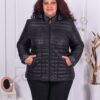 Plus size ελαφρύ καπιτονέ μπουφάν με κουκούλα-μαύρο-κωδ 5870