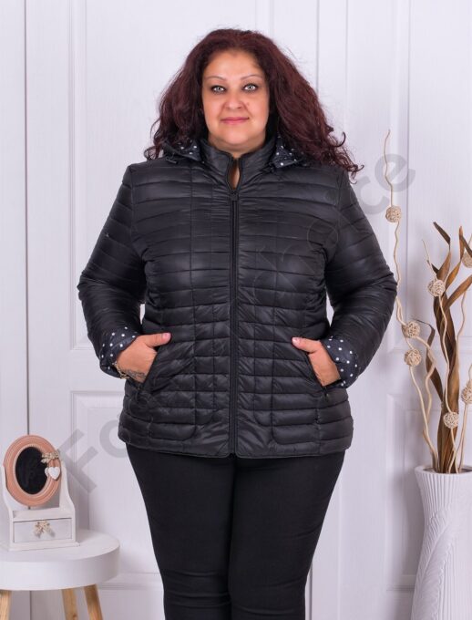 Plus size ελαφρύ καπιτονέ μπουφάν με κουκούλα-μαύρο-κωδ 5870