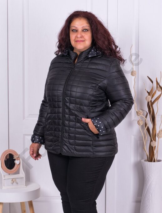 Plus size ελαφρύ καπιτονέ μπουφάν με κουκούλα-μαύρο-κωδ 5870