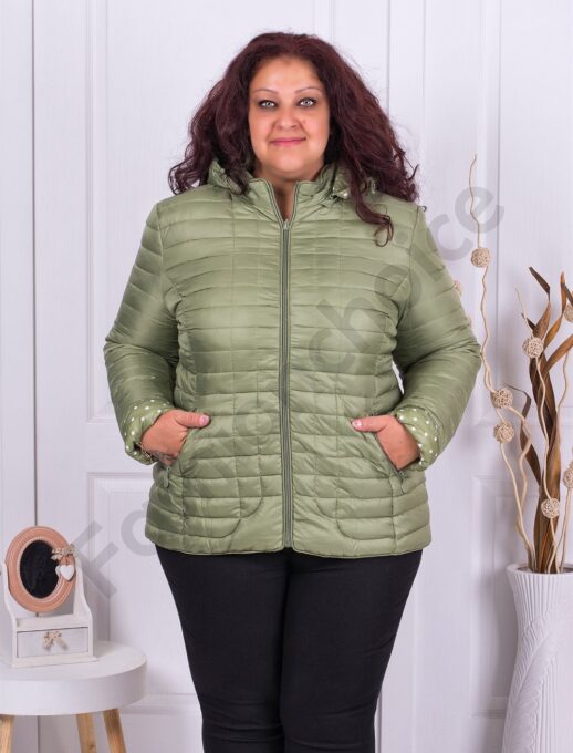 Plus size ελαφρύ καπιτονέ μπουφάν με κουκούλα-πράσινο παστέλ-κωδ 5870-1