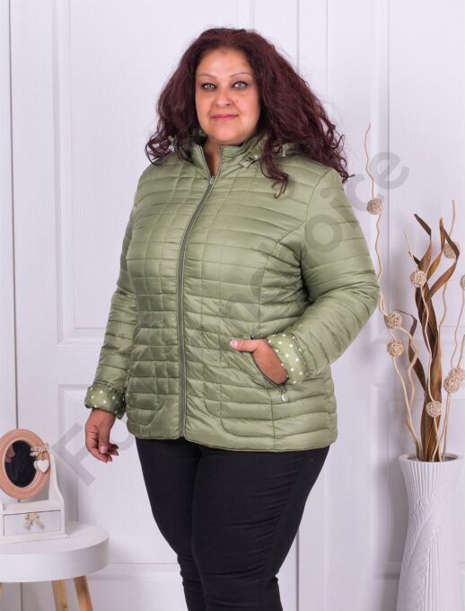 Plus size ελαφρύ καπιτονέ μπουφάν με κουκούλα-πράσινο παστέλ-κωδ 5870-1