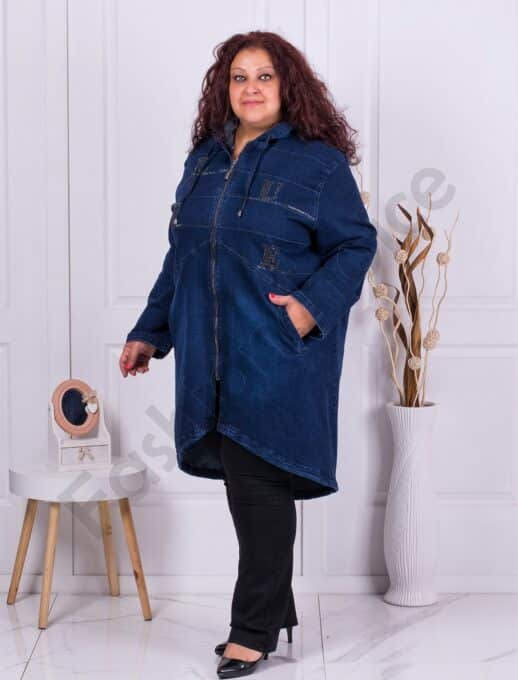 Plus size τζιν καπαρντίνα με επιμήκη πλάτη-μπλε-κωδ 8178-1
