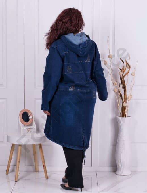 Plus size τζιν καπαρντίνα με επιμήκη πλάτη-μπλε-κωδ 8178-1