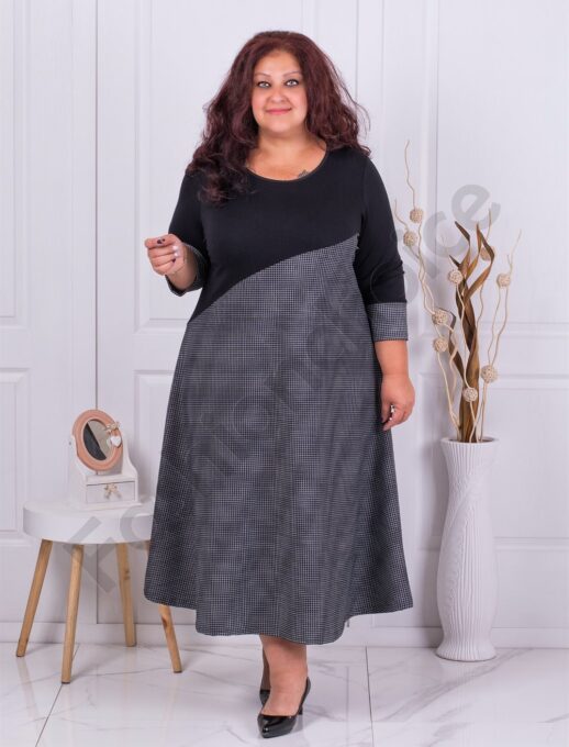Plus size φόρεμα με ψηλό καρό σχέδιο-κωδ 662