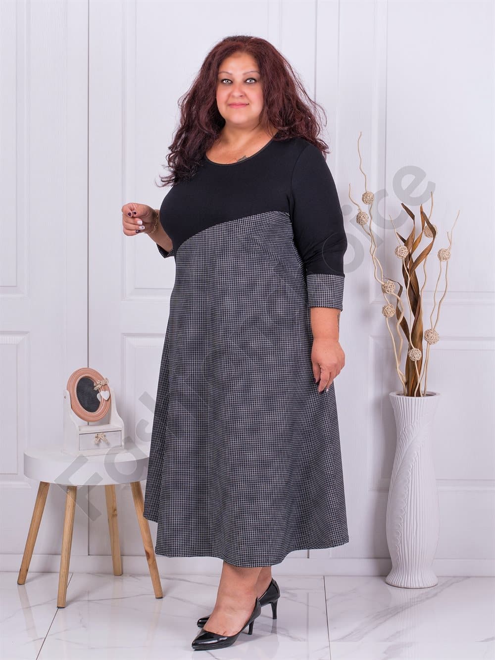 Plus size φόρεμα με ψηλό καρό σχέδιο-κωδ 662 - Image 2