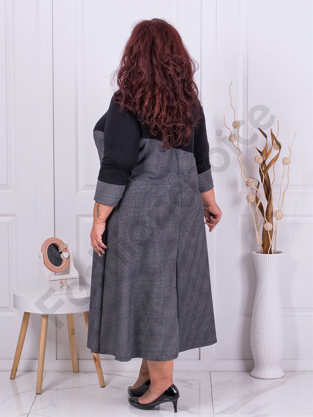 Plus size φόρεμα με ψηλό καρό σχέδιο-κωδ 662 - Image 3