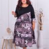Plus size φόρεμα με καρό σχέδιο και λουλούδια-κωδ 662-1