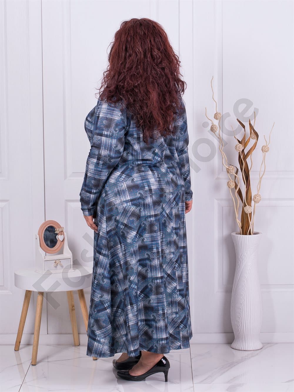 Plus size μακρύ φόρεμα με χρωματιστά μοτίβα-μπλε-κωδ 334