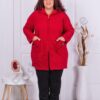 Plus size μπουκλέ παλτό με κουκούλα-κόκκινο-κωδ 2138-1