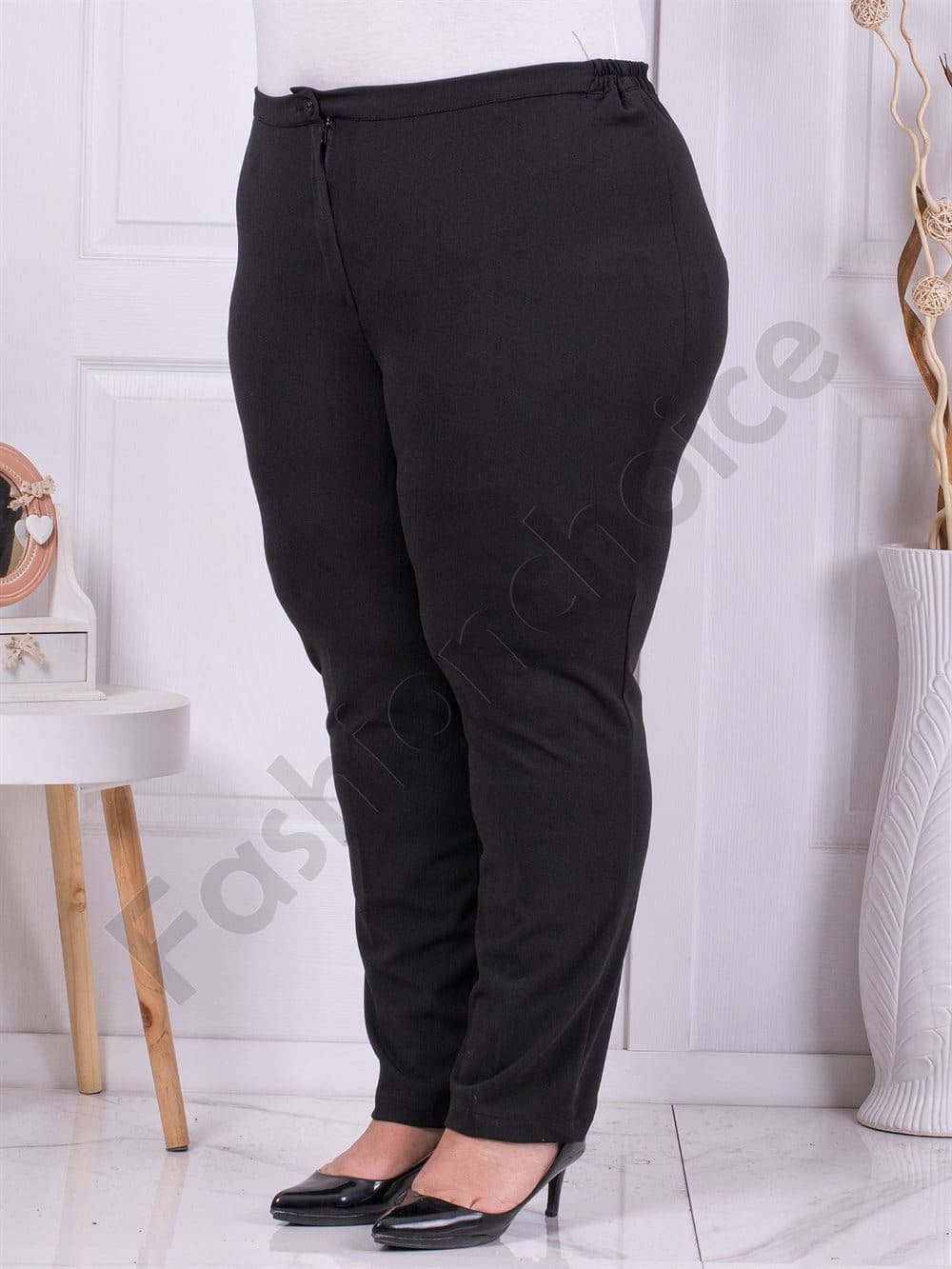 Plus size γυναικείο ελαστικό παντελόνι-μαύρο-κωδ 22023