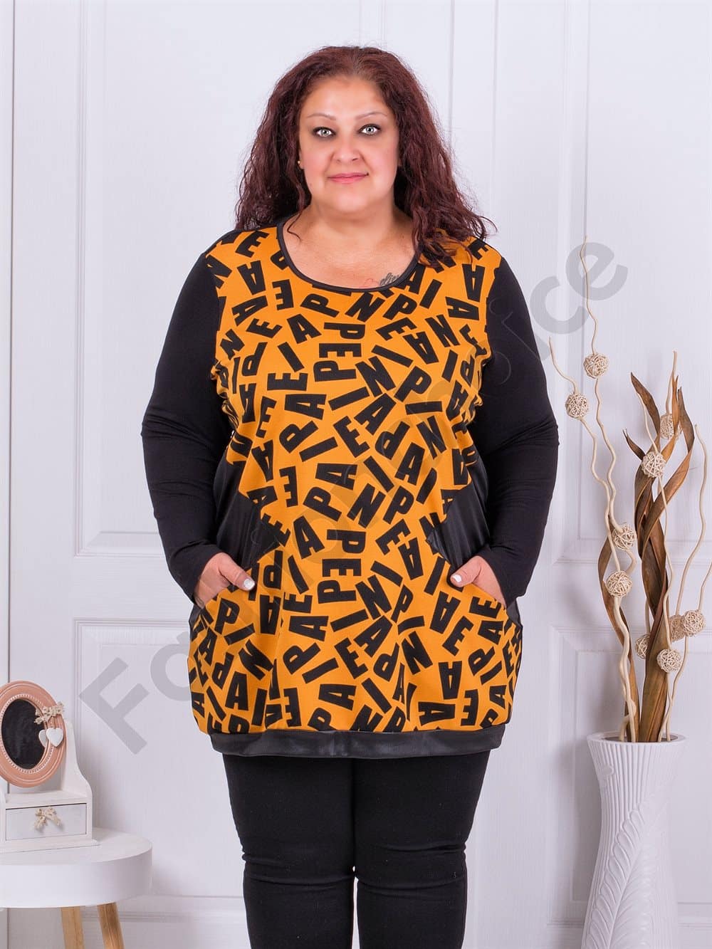 Plus size τουνίκ με ντεσέν γράμματα-κωδ 1303-16