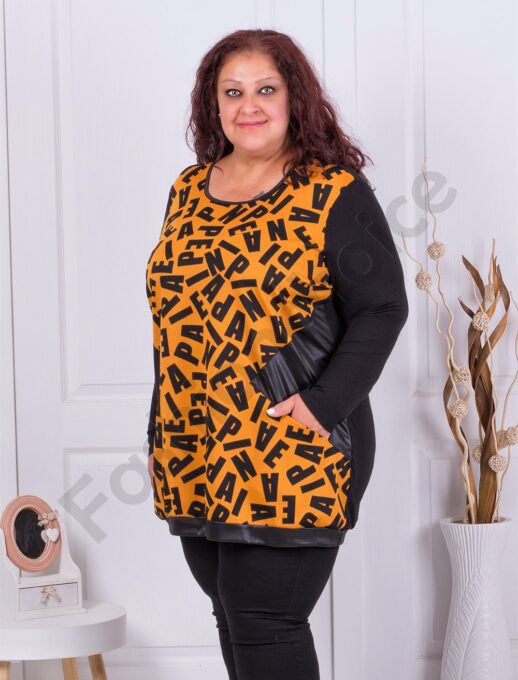 Plus size τουνίκ με ντεσέν γράμματα-κωδ 1303-16