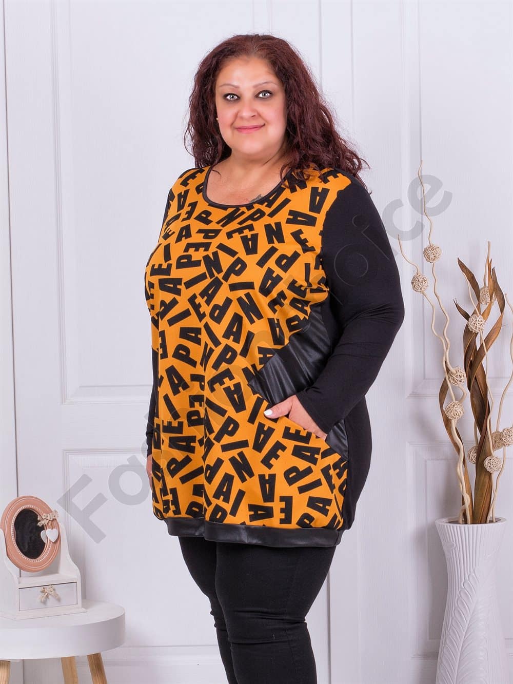 Plus size τουνίκ με ντεσέν γράμματα-κωδ 1303-16