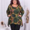 Plus size τουνίκ ψιλό πλεκτό με τύπωμα φύλλα-μουσταρδί-κωδ 10987-3