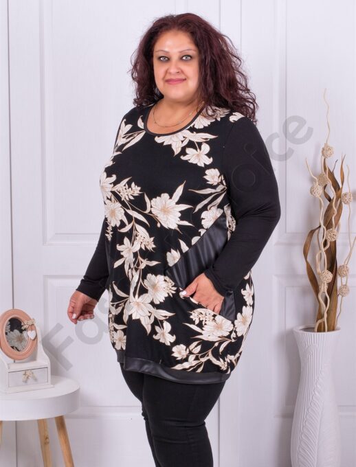Plus size τουνίκ με μπεζ λουλούδια-κωδ 1303-17