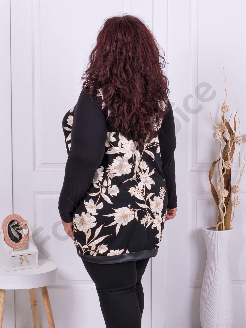 Plus size τουνίκ με μπεζ λουλούδια-κωδ 1303-17