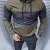 Ανδρικό αντιανεμικό δίχρωμο Hoodie-χακί/μαύρο-κωδ 249-2