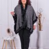 Plus size πόντσο μελανζέ με γούνα-μαύρο-κωδ 14