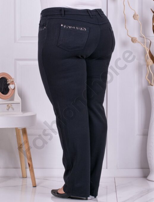Plus size γυναικείο παντελόνι με διακριτικά στρας-μπλου μπλακ-κωδ 122-2