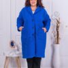 Plus size μακρύ μπουκλέ παλτό με πέτο-μπλε ρουά-κωδ 2809-5