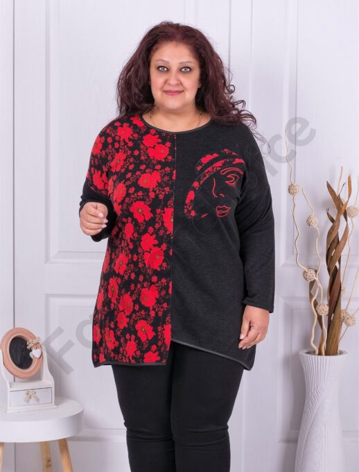 Plus size τουνίκ με φλοράλ μοτίβο και Art κέντημα-κωδ 1226B-5