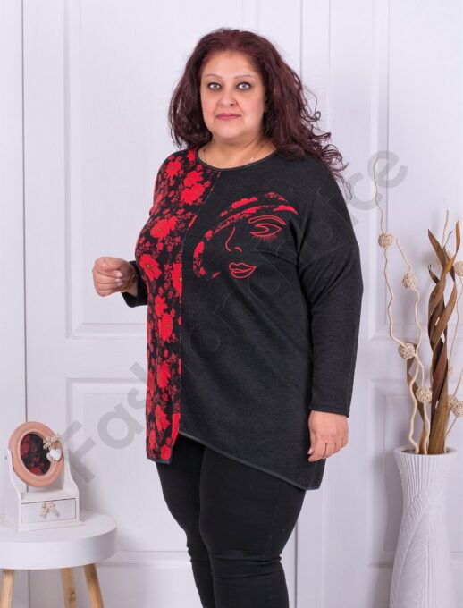 Plus size τουνίκ με φλοράλ μοτίβο και Art κέντημα-κωδ 1226B-5