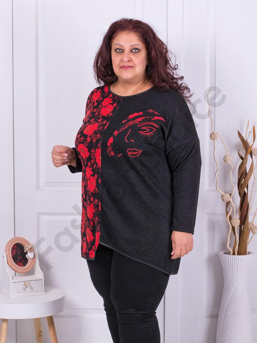 Plus size τουνίκ με φλοράλ μοτίβο και Art κέντημα-κωδ 1226B-5