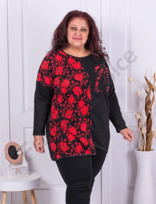 Plus size τουνίκ με φλοράλ μοτίβο και Art κέντημα-κωδ 1226B-5