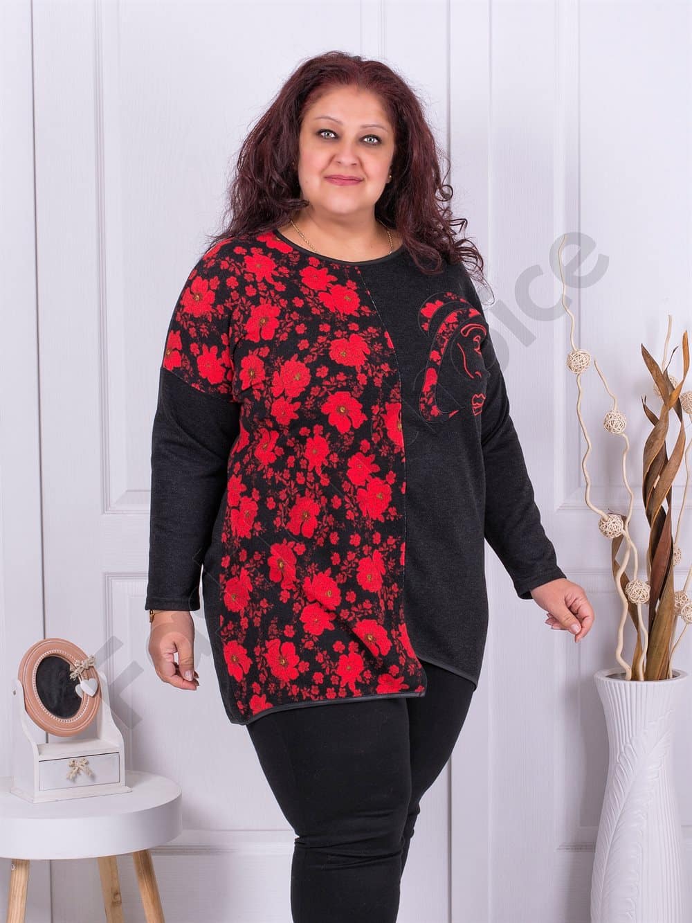 Plus size τουνίκ με φλοράλ μοτίβο και Art κέντημα-κωδ 1226B-5