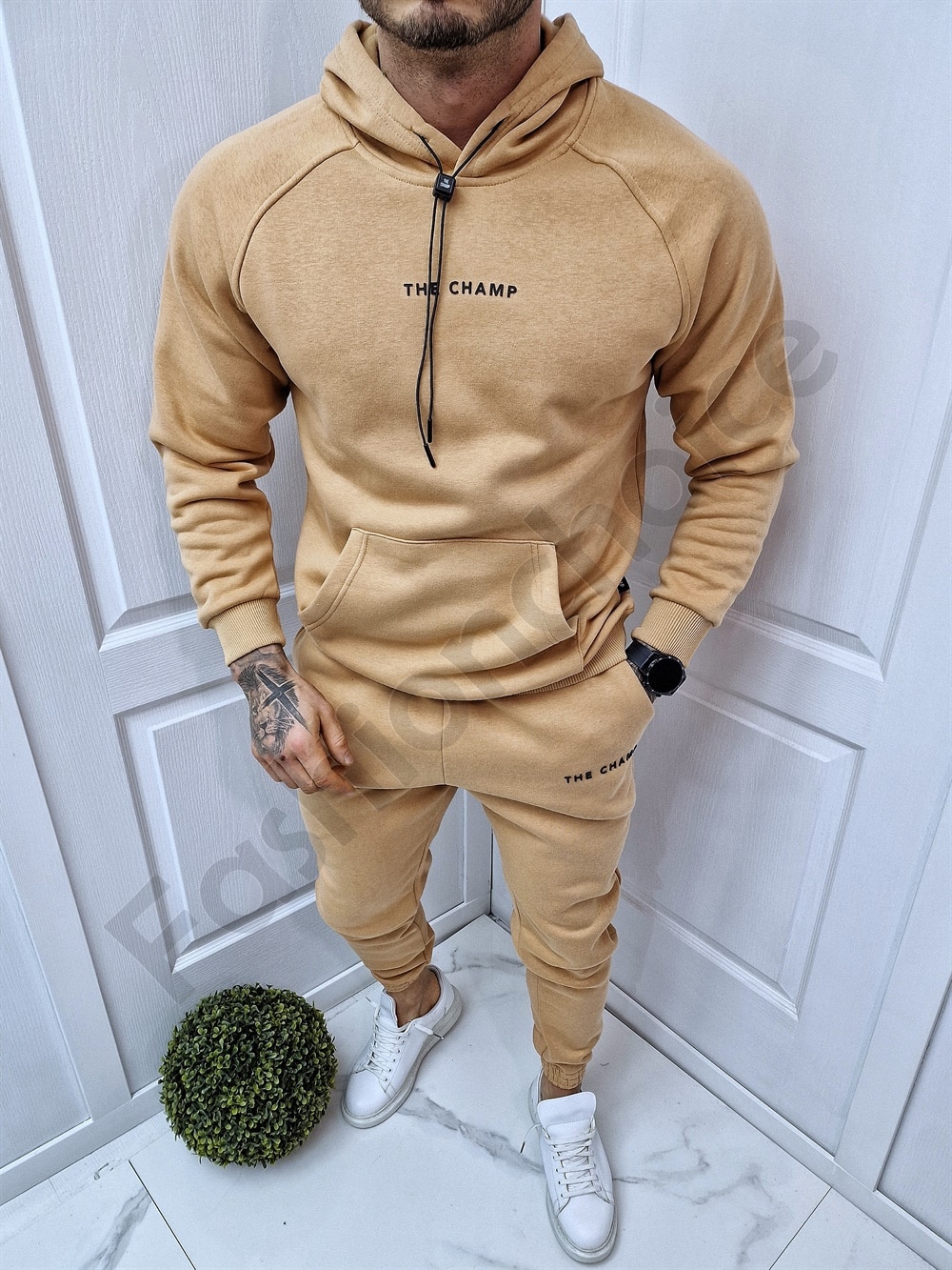 Ανδρικό Fleece σετ με hoodie-καμηλό-κωδ 2247-3
