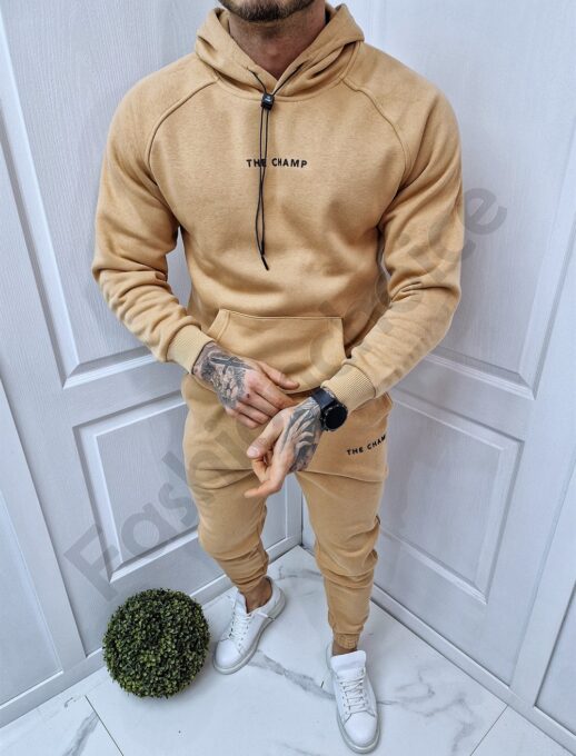 Ανδρικό Fleece σετ με hoodie-καμηλό-κωδ 2247-3