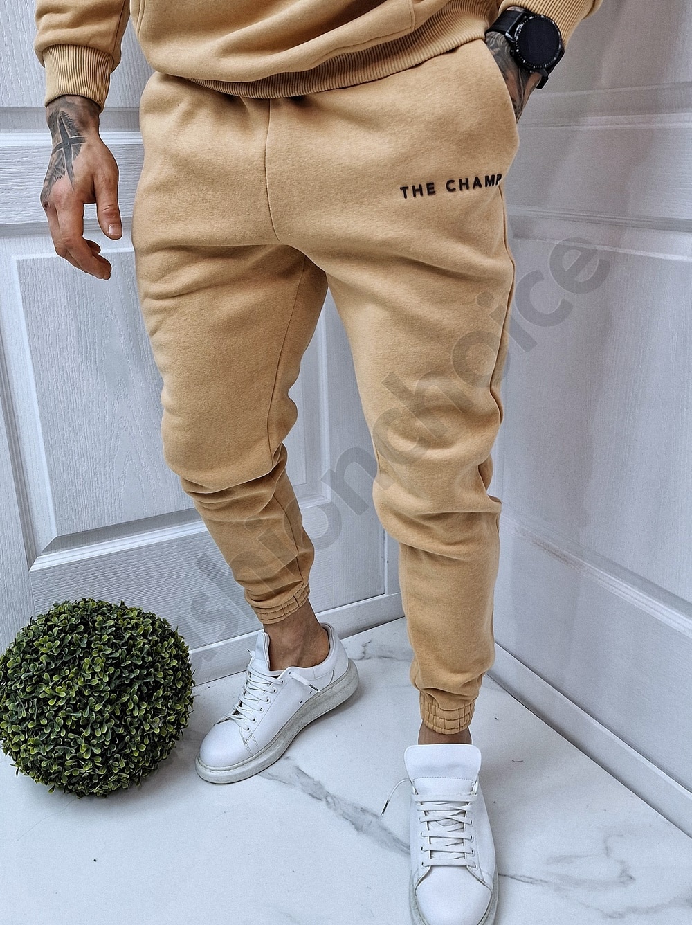 Ανδρικό Fleece σετ με hoodie-καμηλό-κωδ 2247-3