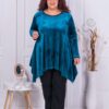 Plus size βελούδινο τουνίκ σε πετρόλ χρώμα-κωδ 577-1