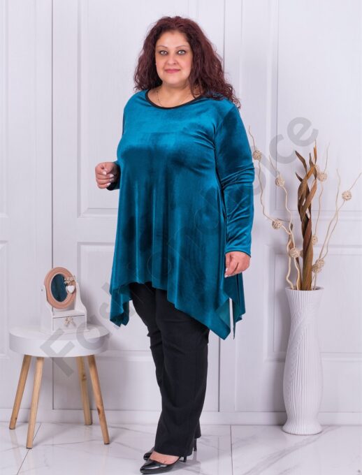 Plus size βελούδινο τουνίκ σε πετρόλ χρώμα-κωδ 577-1
