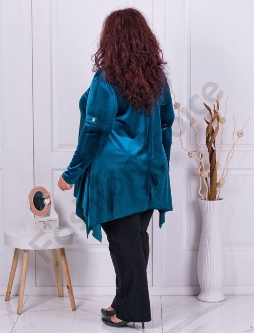 Plus size βελούδινο τουνίκ σε πετρόλ χρώμα-κωδ 577-1