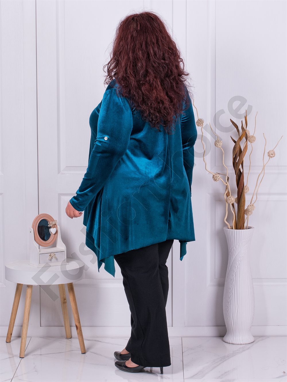 Plus size βελούδινο τουνίκ σε πετρόλ χρώμα-κωδ 577-1