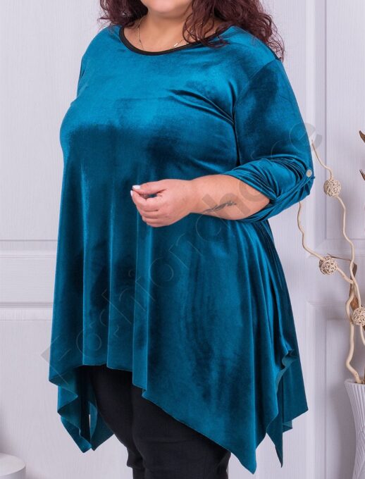 Plus size βελούδινο τουνίκ σε πετρόλ χρώμα-κωδ 577-1