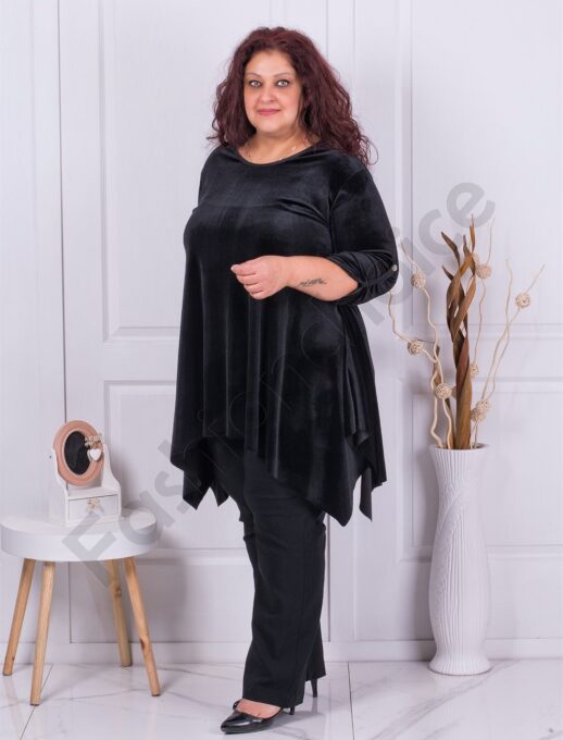 Plus size βελούδινο τουνίκ σε μαύρο-κωδ 577