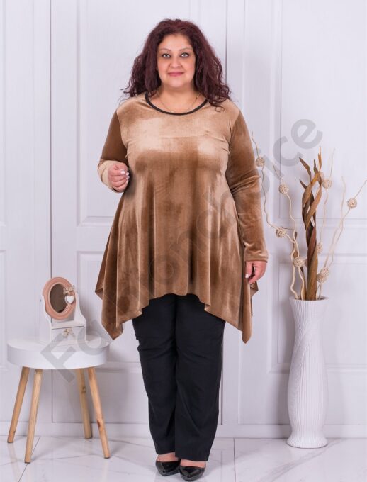 Plus size βελούδινο τουνίκ σε χρώμα καμηλό-κωδ 577-3