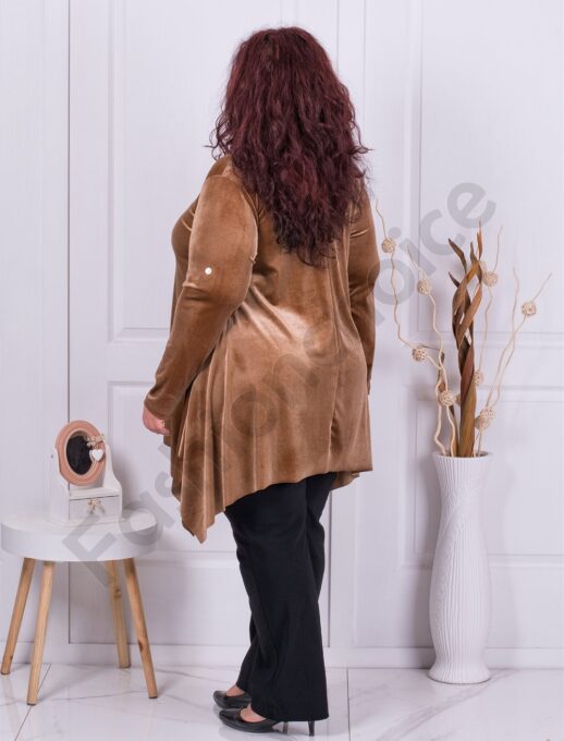 Plus size βελούδινο τουνίκ σε χρώμα καμηλό-κωδ 577-3