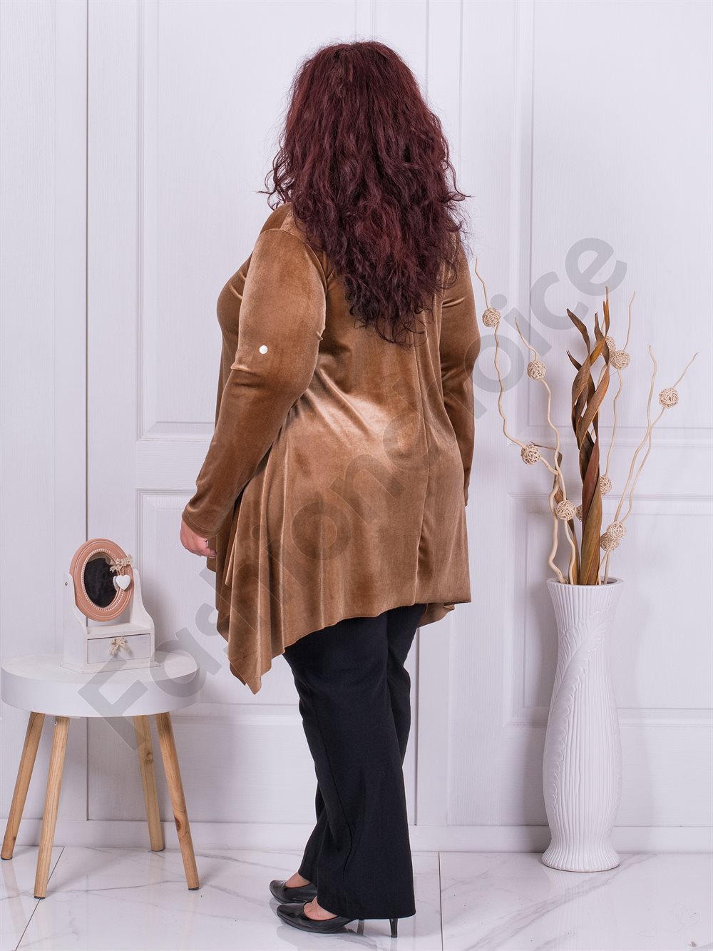 Plus size βελούδινο τουνίκ σε χρώμα καμηλό-κωδ 577-3