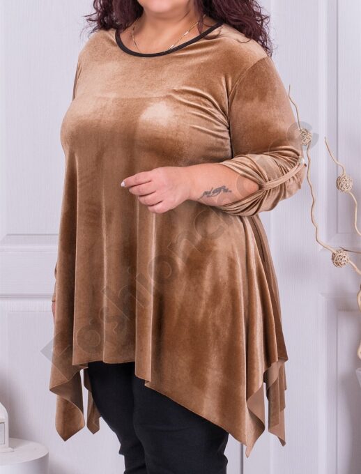 Plus size βελούδινο τουνίκ σε χρώμα καμηλό-κωδ 577-3